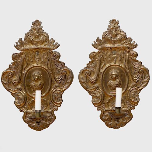 Pair of Dutch Baroque Style Gilt-Brass Sconces