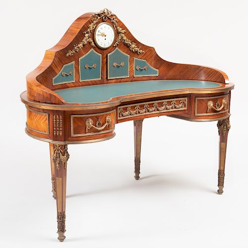 Unusual Louis XVI Style Ormolu-Mounted Kingwood Kidney-Shaped Desk with Cartonnier