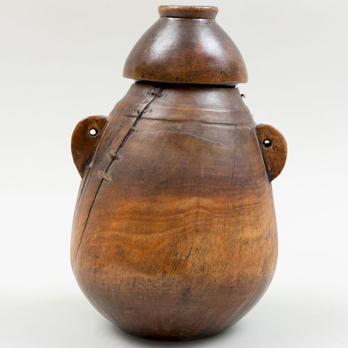 East African Carved Wood Milk Container