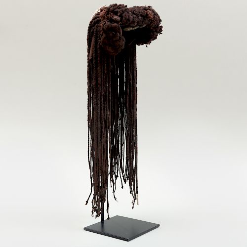 African Braided Woven Fiber and Beaded Ceremonial Headdress, possibly Mossi
