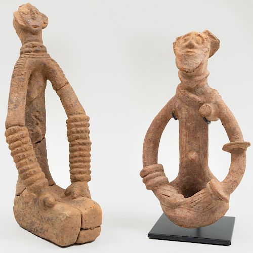 Two Bankoni Terracotta Seated Figures, Mali 