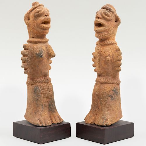 Pair of  Koma Terracotta Standing Figures, Ghana