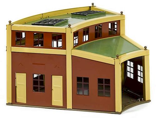 Contemporary tin standard gauge train roundhouse,