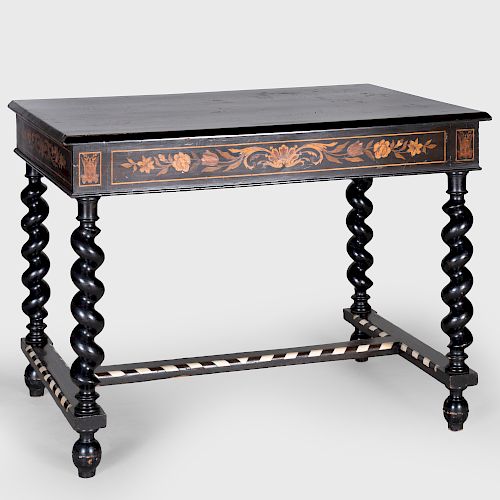 Dutch Baroque Style Ebony, Bone, Mahogany and Fruitwood Marquetry Table
