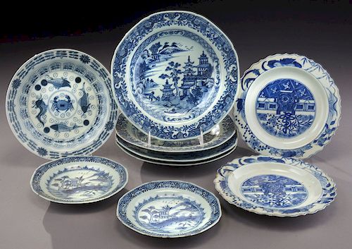 (9) Chinese Qing blue & white porcelain plates.