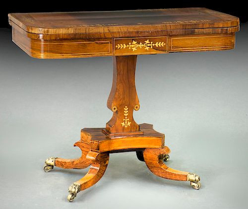 Regency brass inlaid rosewood games table