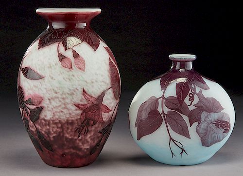 (2) Andre Delatte cameo glass vases,