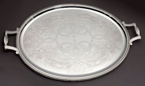 Christofle oval silverplated 2-handle serving tray