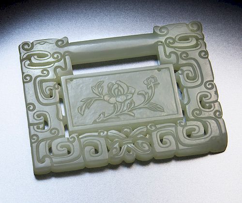 Chinese Qing carved jade child lock,