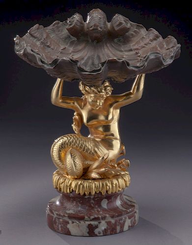 Gilt and patinated bronze mermaid centerpiece,
