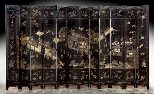 Chinese Qing Kangxi 12 panel coromandel screen