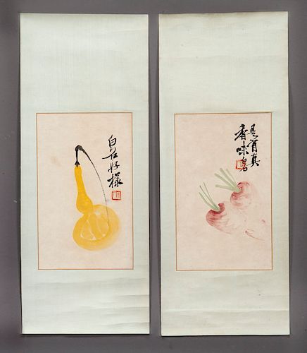 (2) Qi Bai Shi watercolor paintings,