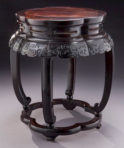 Chinese Qing carved Zitan garden stool,