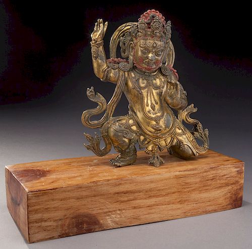 Chinese Tibetan gilt bronze Guru Dorje Drolo,