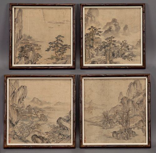 (4) Chinese watercolor on silk paintings