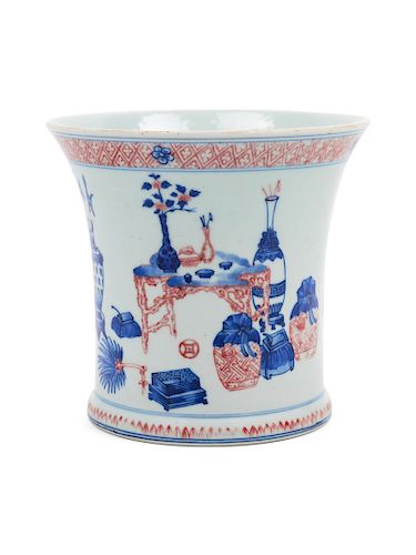 A Chinese Underglazed Blue and Red Porcelain Cachepot
Height 5 7/8 in., 15 cm.