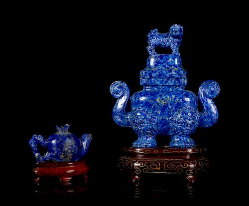 Two Chinese Lapis Lazuli ArticlesLarger: height 4 in., 10 cm. 