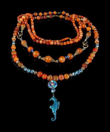 Three Chinese Carnelian Agate Necklaces
Longest: length 19 1/4 in., 49 cm. 