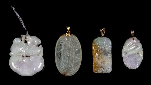 Four Chinese Jadeite Pendants
Largest: width 2 in., 5 cm. 
