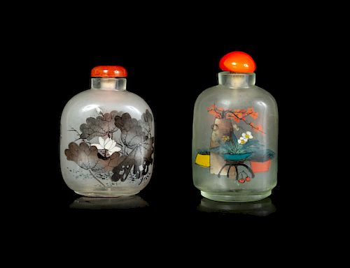Two Chinese Inside Painted Glass Snuff Bottle
Larger: height 3 1/4 in., 8.3 cm. 