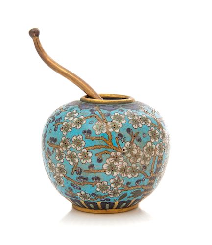 A Chinese Cloisonne Enamel Water Coupe with Spoon
Height 2 1/4 in., 5.7 cm.
