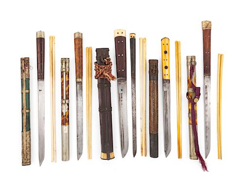 Five Sets of Chinese Chopsticks and Knives
Largest: length overall 13 1/8., 33.3 cm.