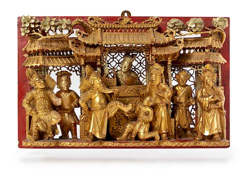 A Chinese Gilt Lacquered Wood Panel