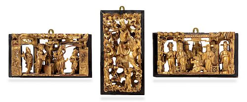 Three Chinese Gilt Lacquered Wood Panels