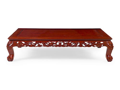 A Large Chinese Rosewood Coffee Table
Height 14 1/4 x length 60 x depth 37 in., 36 x 152 x 94 cm/
