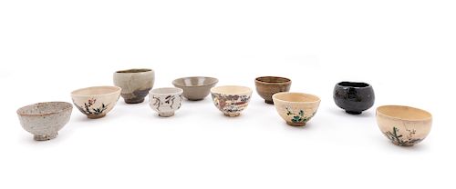 Ten Japanese Glazed Pottery Teabowls
Largest: diam 6 1/8 in., 16 cm.