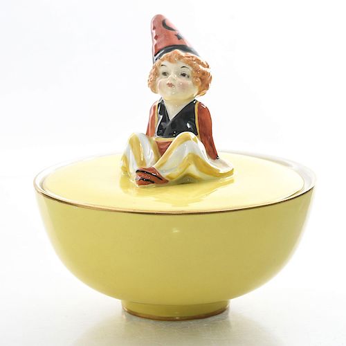 ROYAL DOULTON YELLOW POWDER BOWL WITH LID, CASSIM