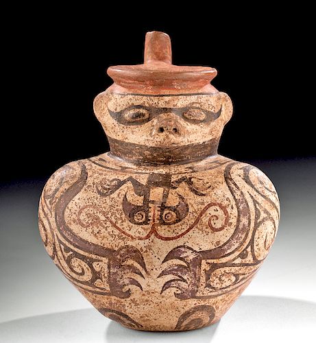 Panamanian Cocle Polychrome Spouted Vessel of Dwarf