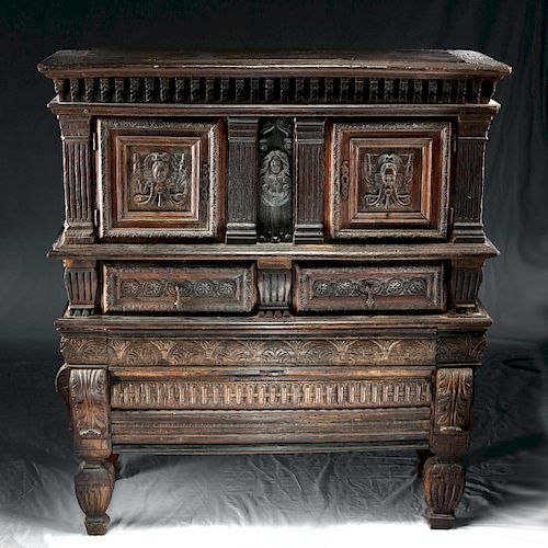 Massive 15th C. French Late Gothic Wood Chest, 2 part
