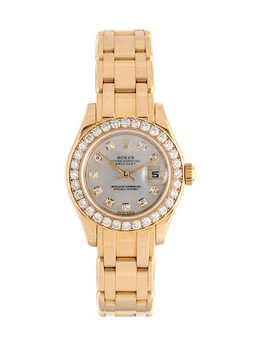 Rolex, 18K Yellow Gold and Diamond Ref. 80298 'Pearlmaster' Wristwatch, Circa 2001
