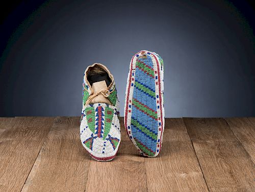 Sioux Fully Beaded Hide Moccasins, Collected by Joseph Scheuerle (American, 1873-1948)