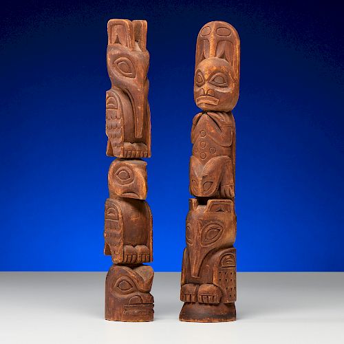 Northwest Coast Carved Model Wood Totem Poles, Collected by Geologist N.H. Winchell (1839-1914)