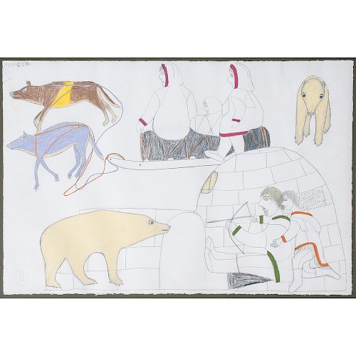 Janet Kigusiuq (Inuit, 1926-2005) Colored Pencil on Paper,  From the Collection of William Rose, Illinois