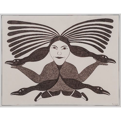 Kenojuak Ashevak (Inuit, 1927-2013) Ink on Paper,  From the Collection of William Rose, Illinois