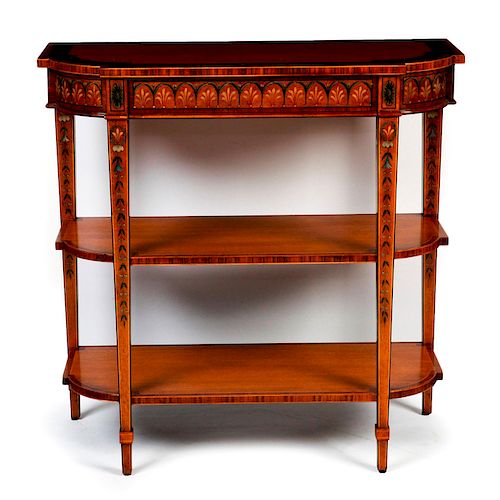 THEODORE ALEXANDER CONSOLE W. DRAWERS, DISPLAY SHELVES