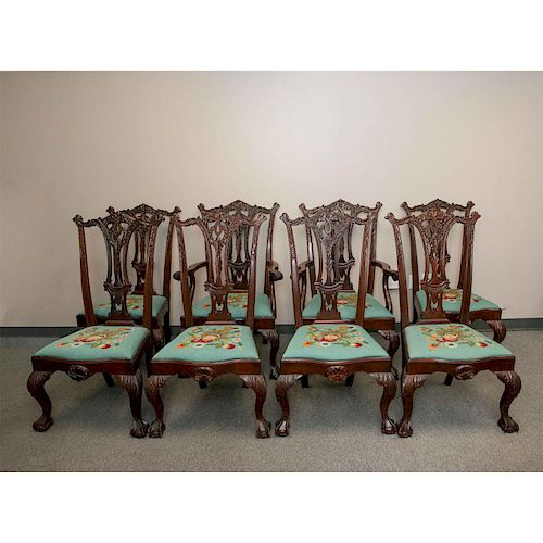 8 GEORGIAN MAHOGANY CHIPPENDALE-STYLE DINING CHAIRS