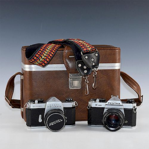 PAIR OF CLASSIC JAPANESE PENTAX SLR CAMERAS IN CASE