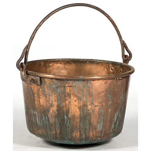 Monumental Copper Kettle with Wrought Iron Handle