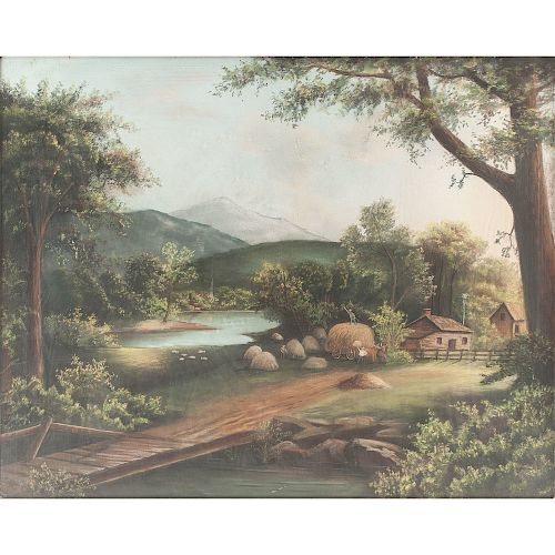 American Pastel Landscape, Signed E.M.