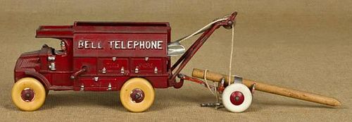 Hubley cast iron Bell Telephone truck with a tr