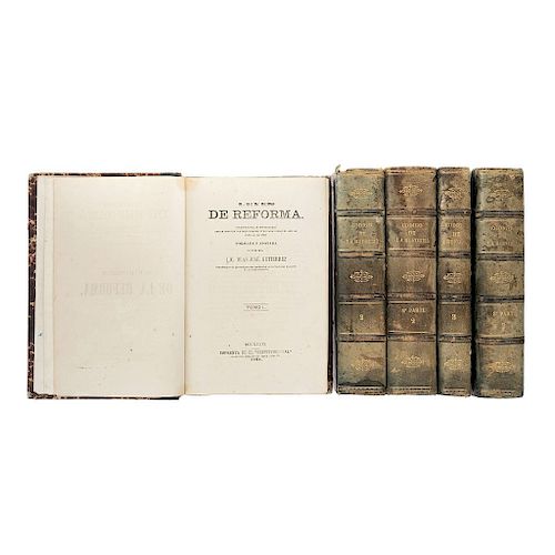 LIBROS DE LAS LEYES DE REFORMA 1868. Gutierrez, Blas Jóse. Leyes de Reforma.  México: 1868 - 1870. Piezas: 5.
