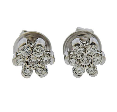 18K Gold Diamond Flower Stud Earrings