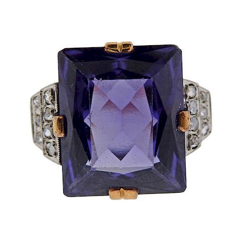 Antique 18K Gold Diamond Purple Stone Ring