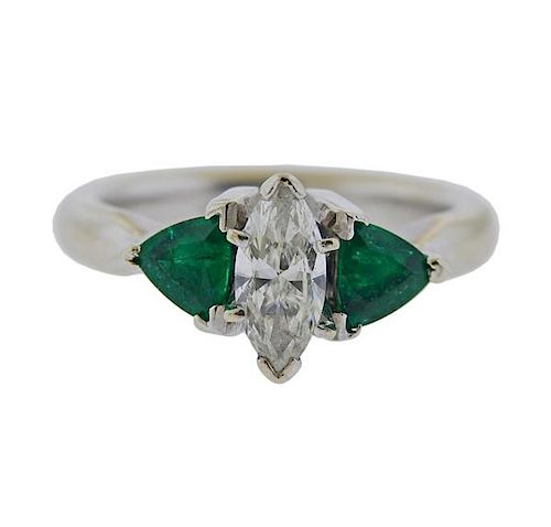 14K Gold Marquise Diamond Emerald Ring