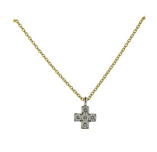 Tiffany &amp; Co 18K Gold Platinum Diamond Cross Pendant Necklace