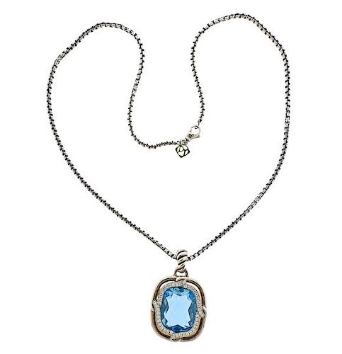 David Yurman Sterling Diamond Blue Topaz Pendant Necklace